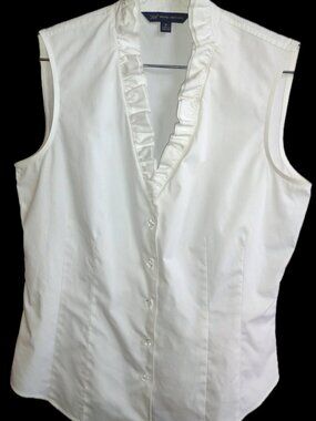 Brooks Brothers Non Wrinkle Sleeveless White Ruffle Top Size 8